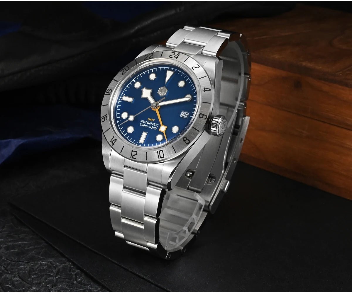 San Martin SN0054G GMT Pink Dial BB 39mm NH34 Automatic Watch 10Bar AR Sapphire BGW9 Lume - Tandorio Watches