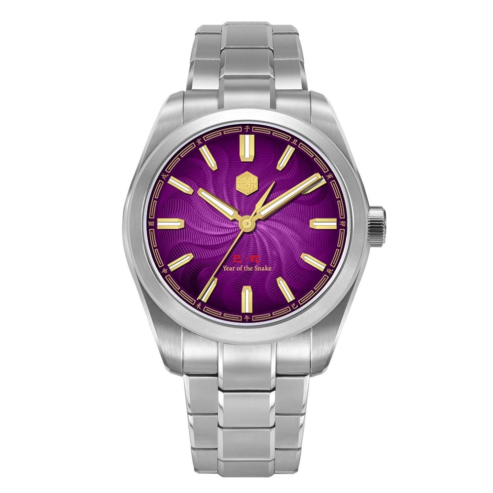 San Martin SN0144 Dress Watch 2025 Guilloche Dial Snake Year Limited 39mm Miyota 90S5 Automatic Clear Caseback Ar Sapphire Swiss Lume - Tandorio Watches