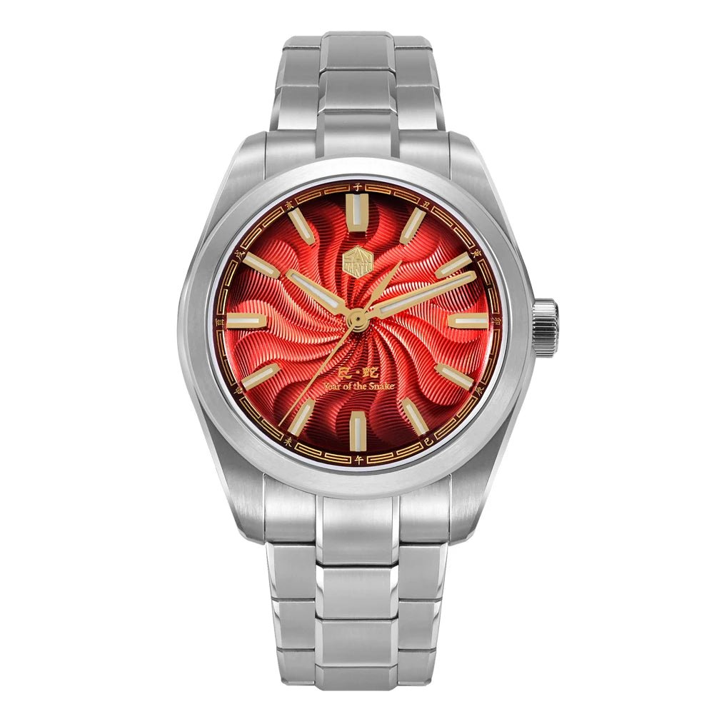 San Martin SN0144 Dress Watch 2025 Guilloche Dial Snake Year Limited 39mm Miyota 90S5 Automatic Clear Caseback Ar Sapphire Swiss Lume - Tandorio Watches