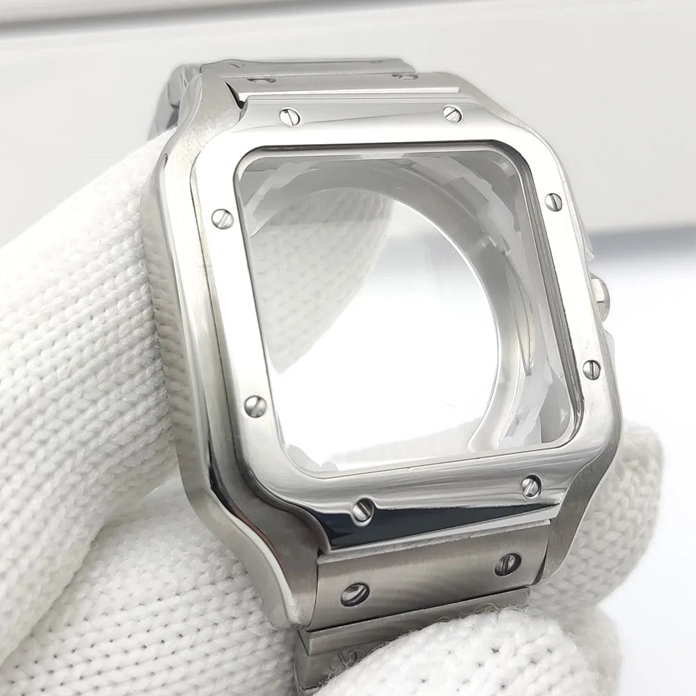 Square Watch Case High quality 38mm NH35 case 316L polished stainless steel case kit for Cartier Santos square case fits NH35/36/ 4R35/36 movement - Tandorio Watches