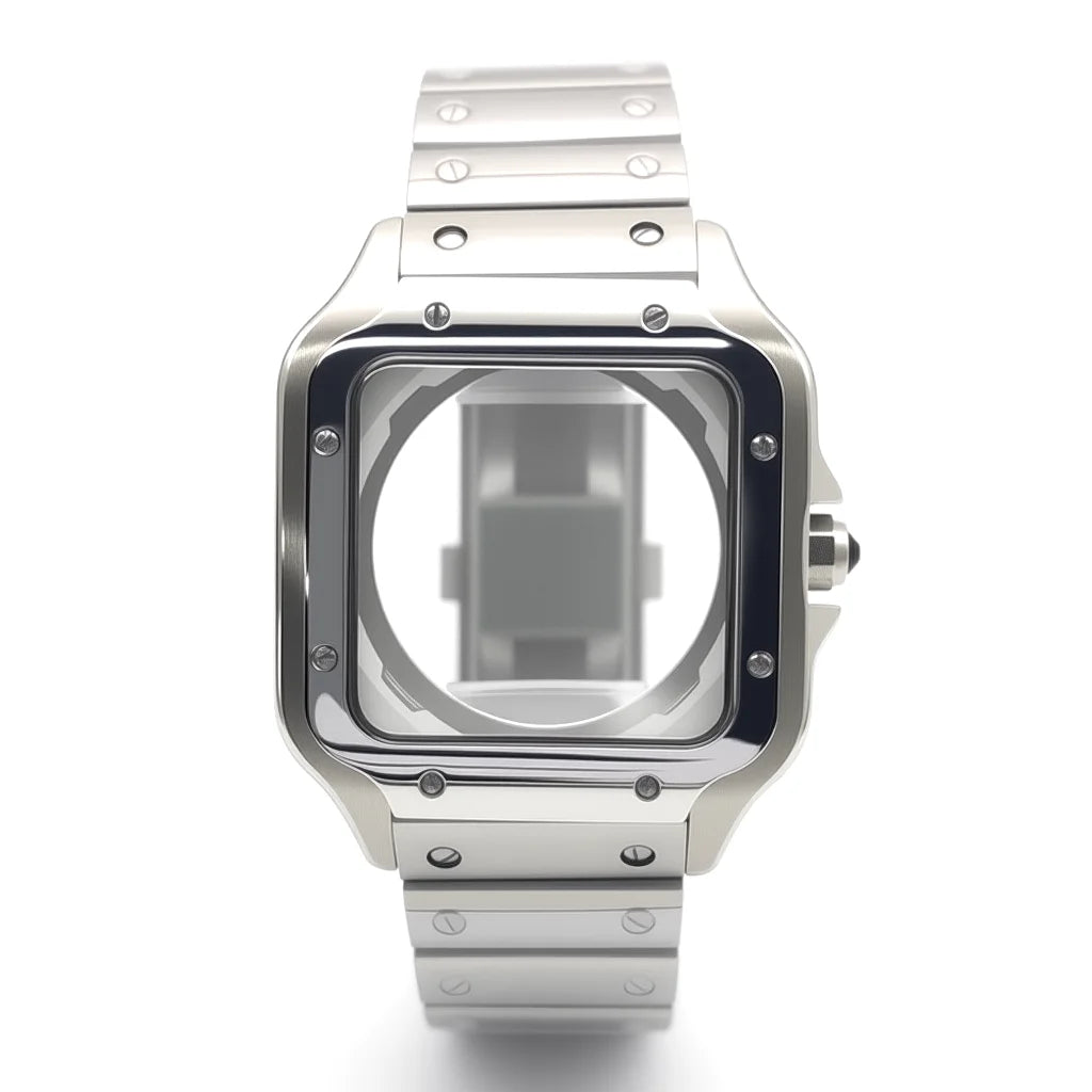 Square Watch Case High quality 38mm NH35 case 316L polished stainless steel case kit for Cartier Santos square case fits NH35/36/ 4R35/36 movement - Tandorio Watches