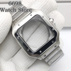 Square Watch Case High quality 38mm NH35 case 316L polished stainless steel case kit for Cartier Santos square case fits NH35/36/ 4R35/36 movement - Tandorio Watches