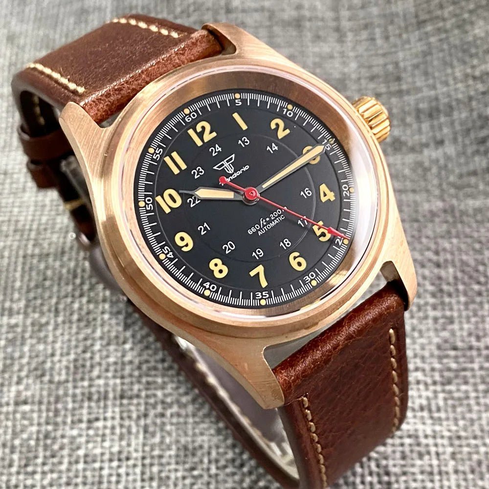 Tandorio 36mm Bronze Pilot NH35/PT5000 Mechanical Watch 200m Water Resistant Sapphire TD030 - Tandorio Watches