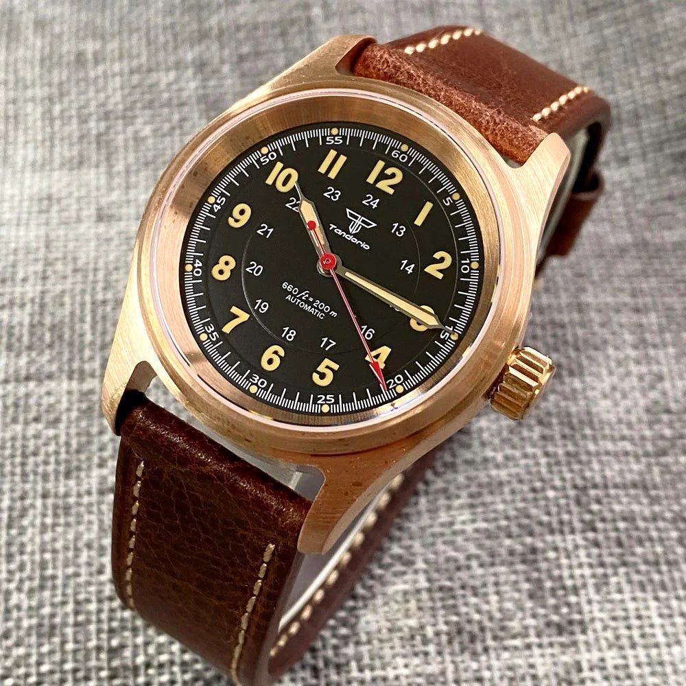 Tandorio 36mm Bronze Pilot NH35/PT5000 Mechanical Watch 200m Water Resistant Sapphire TD030 - Tandorio Watches