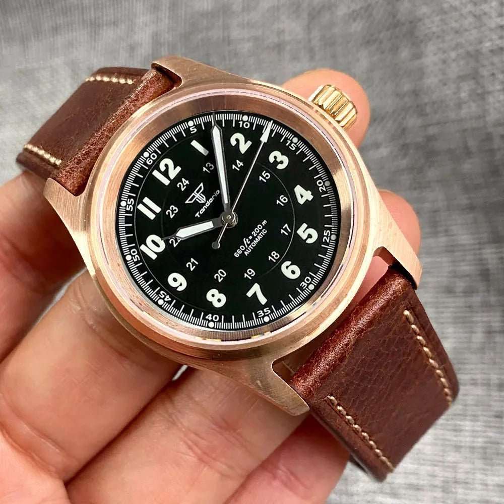 Tandorio 36mm Bronze Pilot NH35 PT5000 Mechanical Watch 200m Water Res Tandorio Watches