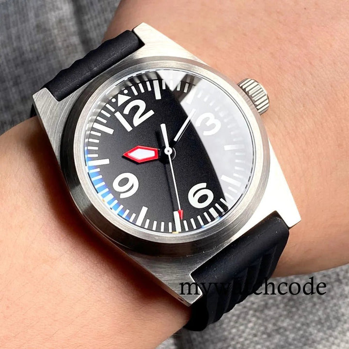Tandorio 38mm Pilot watch 62mas NH35A PT5000 Automatic Wristwatch 200M AR Domed Sapphire Waffle Strap - Tandorio Watches
