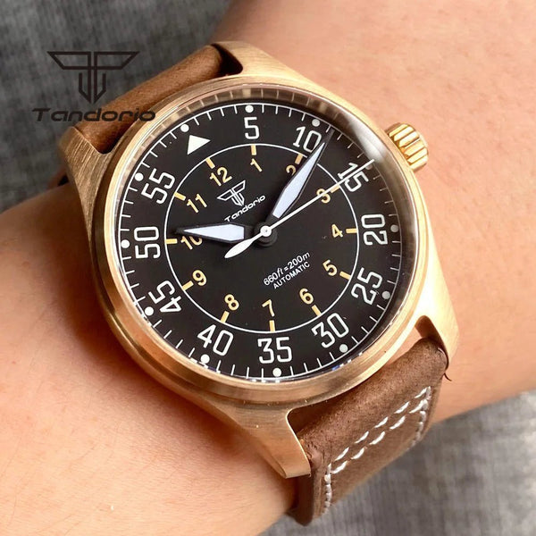 Tandorio 39mm CUSN8 Bronze 200m Pilot PT5000 NH35A Automatic Sapphire Glass TD031 - Tandorio Watches