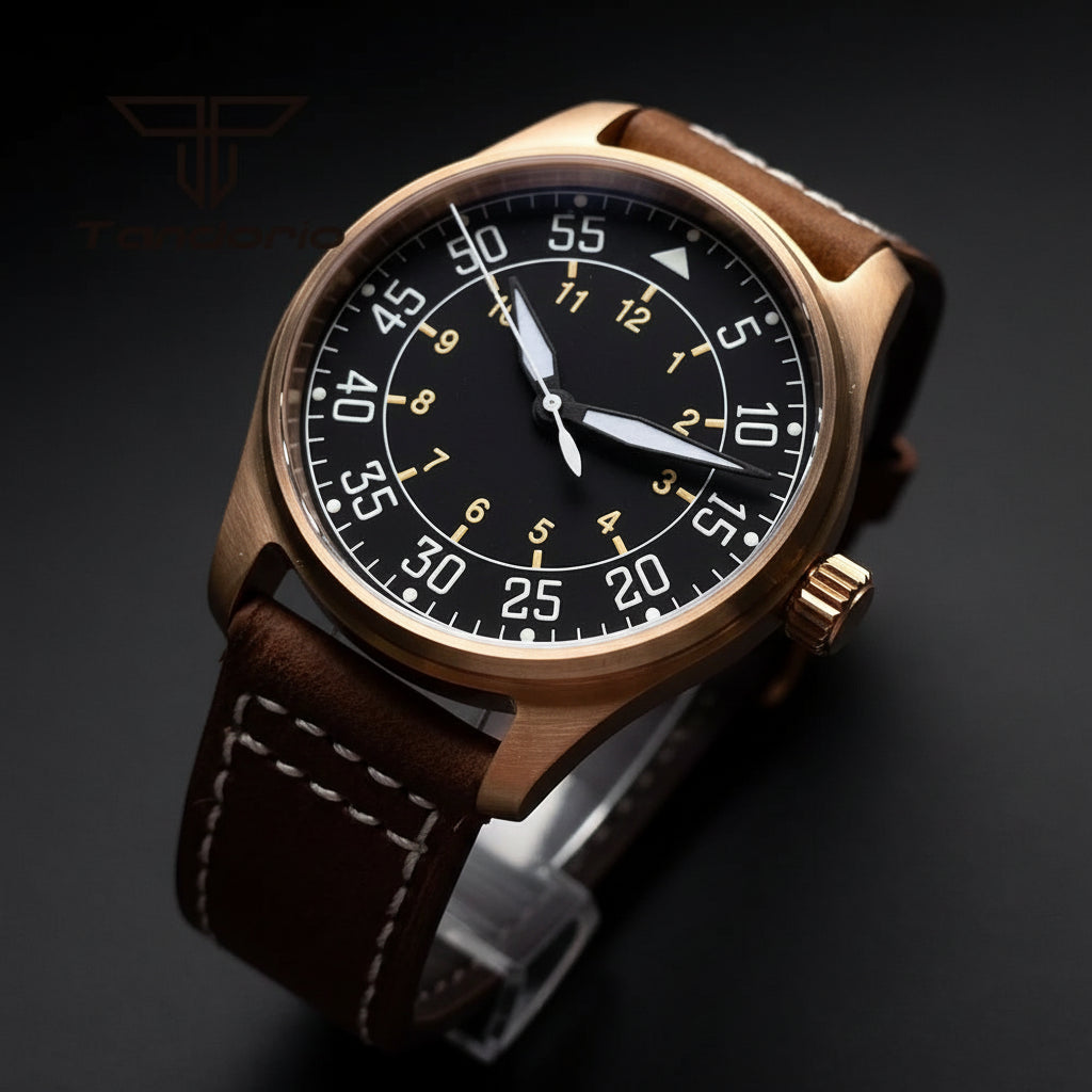 Tandorio 39mm CUSN8 Bronze 200m Pilot PT5000 NH35A Automatic Sapphire Glass TD031 - Tandorio Watches