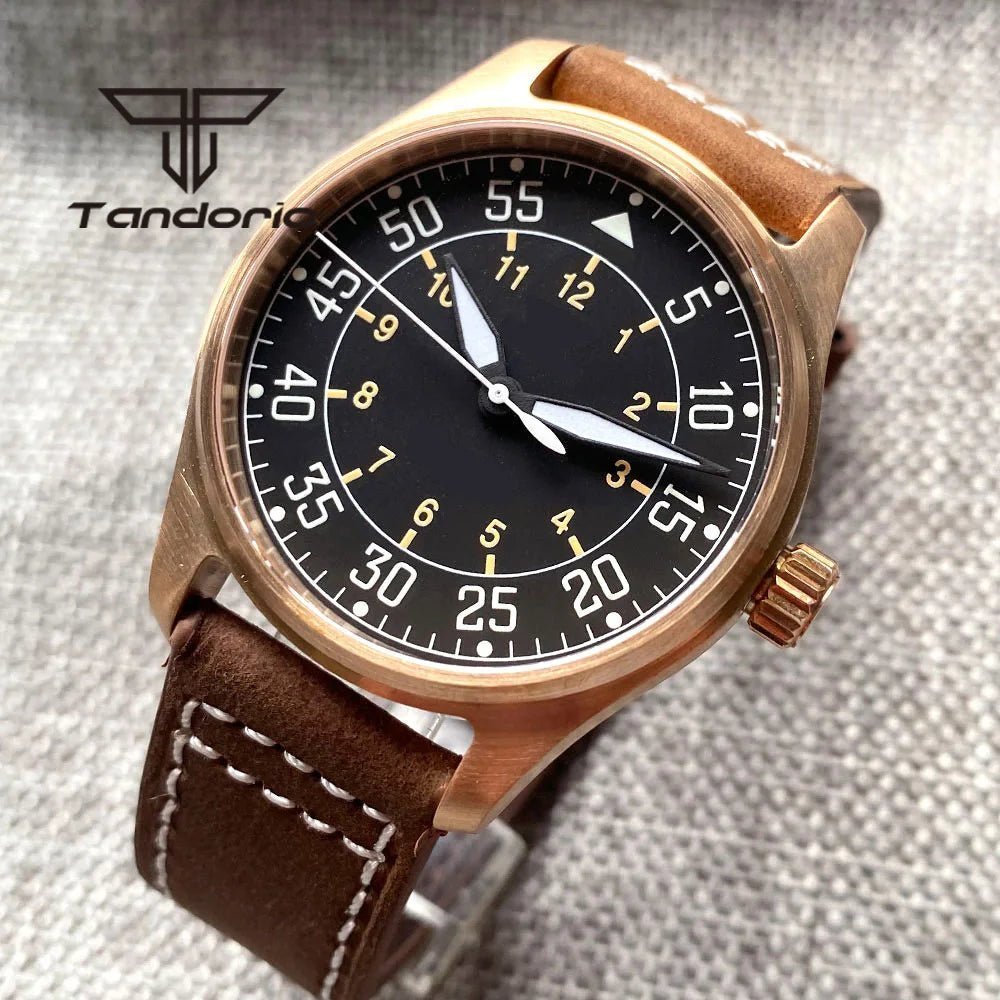 Tandorio 39mm CUSN8 Bronze 200m Pilot PT5000 NH35A Automatic Sapphire Glass TD031 - Tandorio Watches