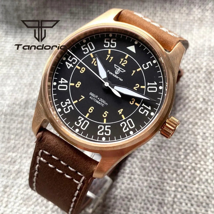 Tandorio 39mm CUSN8 Bronze 200m Pilot PT5000 NH35A Automatic Sapphire Glass TD031 - Tandorio Watches