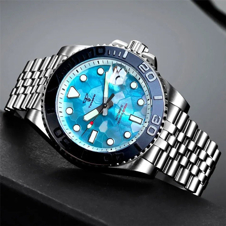Tandorio 40mm Diver MOP Ice Blue Dial NH35 Automtic Sapphire 20bar TD003 - Tandorio Watches