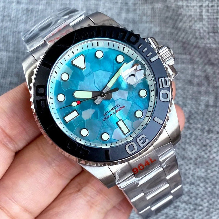Tandorio 40mm Diver MOP Ice Blue Dial NH35 Automtic Sapphire 20bar TD003 - Tandorio Watches
