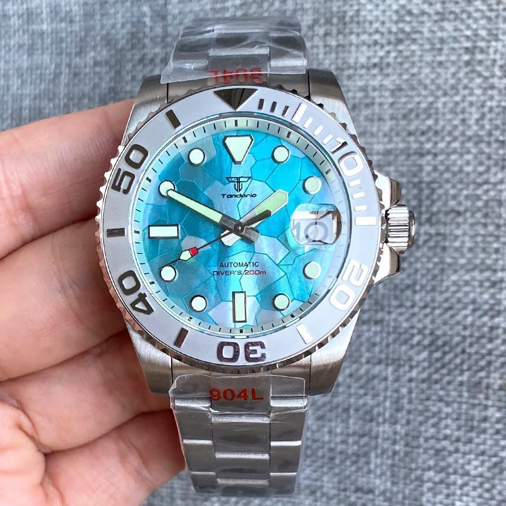 Tandorio 40mm Diver MOP Ice Blue Dial NH35 Automtic Sapphire 20bar TD003 - Tandorio Watches