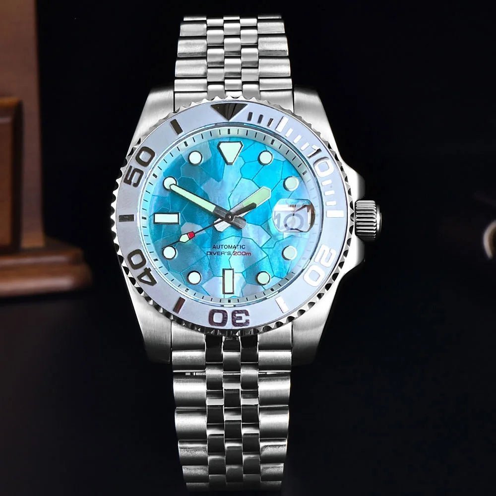 Tandorio 40mm Diver MOP Ice Blue Dial NH35 Automtic Sapphire 20bar TD003 - Tandorio Watches