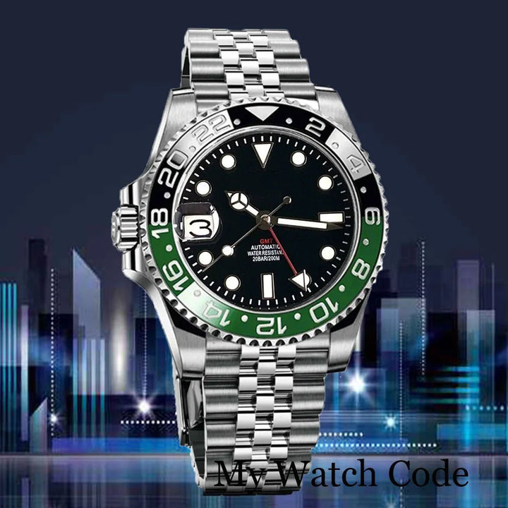 Tandorio 40mm NH34 GMT Dive Mechanical Men Watch 904L Bracelet 20bar saphire glass back - Tandorio Watches