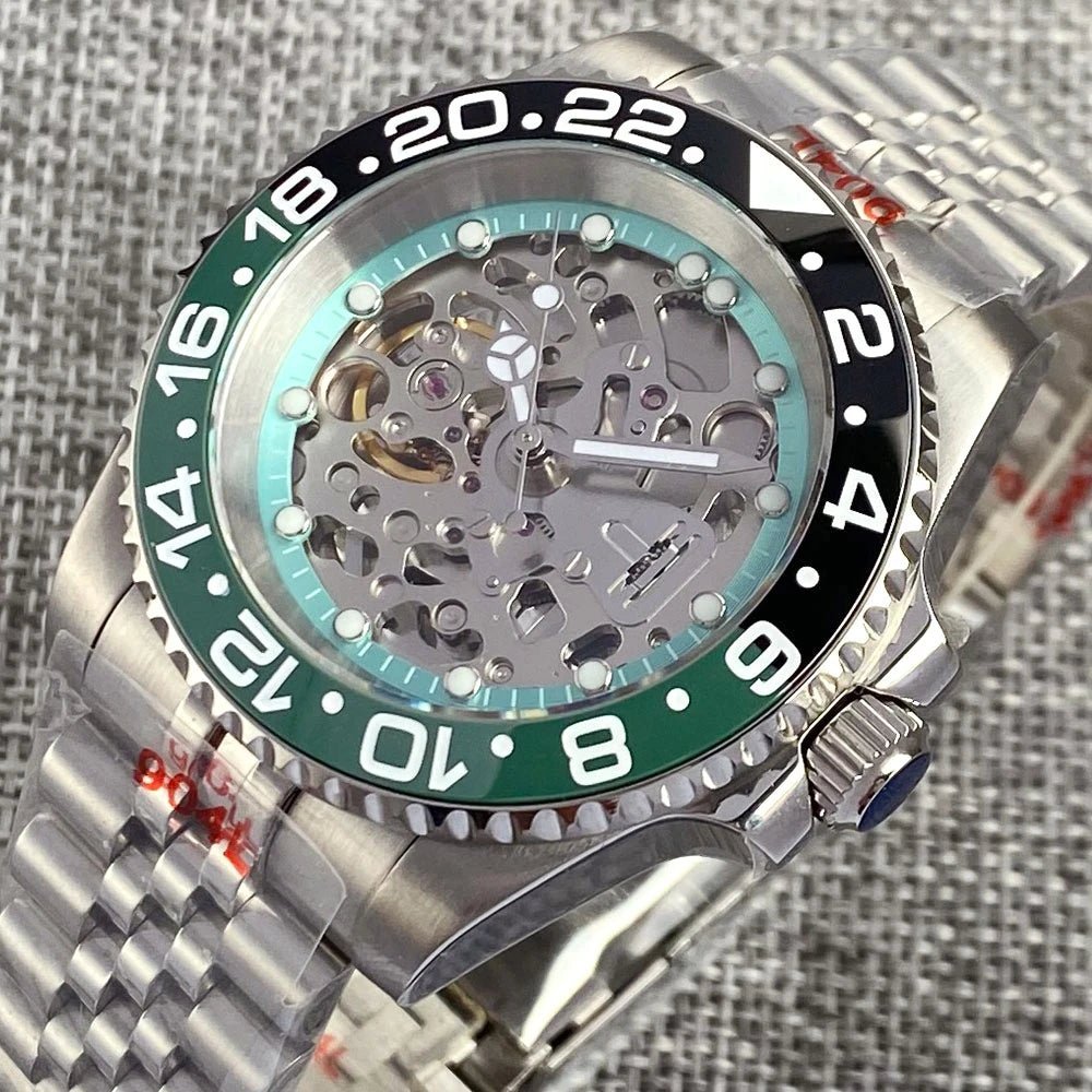 Tandorio 40mm NH70A Automatic Dive Watch 200M Waterproof Skeleton Dial Steel Glass Back - Tandorio Watches