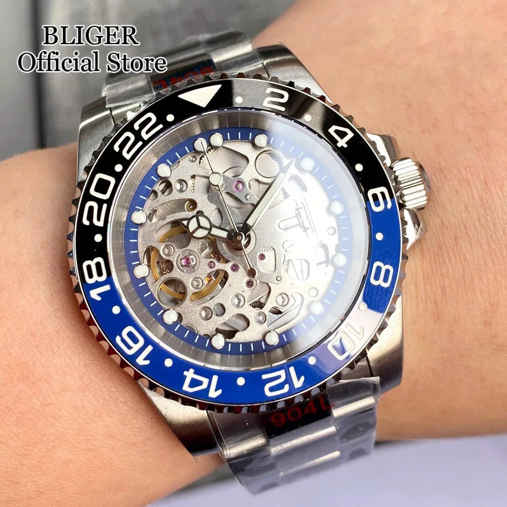 Tandorio 40mm NH70A Automatic Dive Watch 200M Waterproof Skeleton Dial Steel Glass Back - Tandorio Watches