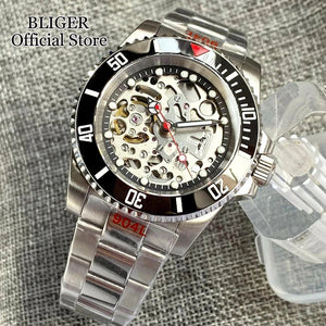 Tandorio 40mm NH70A Automatic Dive Watch 200M Waterproof Skeleton Dial Steel Glass Back - Tandorio Watches