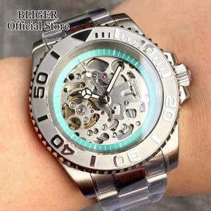 Tandorio 40mm NH70A Automatic Dive Watch 200M Waterproof Skeleton Dial Steel Glass Back - Tandorio Watches