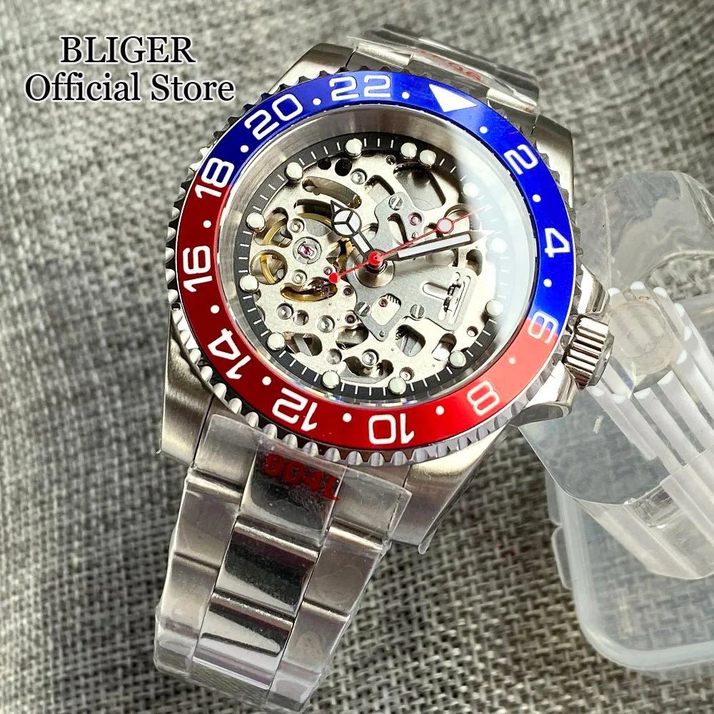 Tandorio 40mm NH70A Automatic Dive Watch 200M Waterproof Skeleton Dial Steel Glass Back - Tandorio Watches