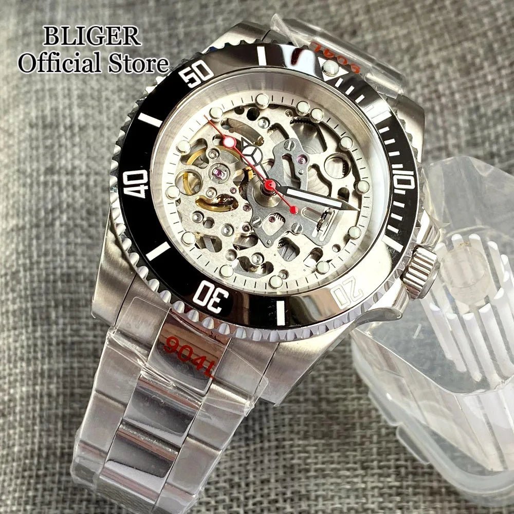 Tandorio 40mm NH70A Automatic Dive Watch 200M Waterproof Skeleton Dial Steel Glass Back - Tandorio Watches