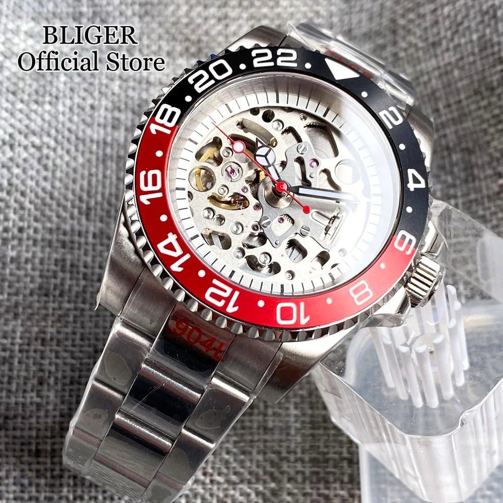 Tandorio 40mm NH70A Automatic Dive Watch 200M Waterproof Skeleton Dial Steel Glass Back - Tandorio Watches