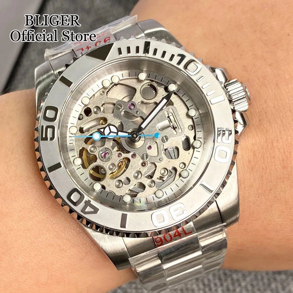 Tandorio 40mm NH70A Automatic Dive Watch 200M Waterproof Skeleton Dial Steel Glass Back - Tandorio Watches