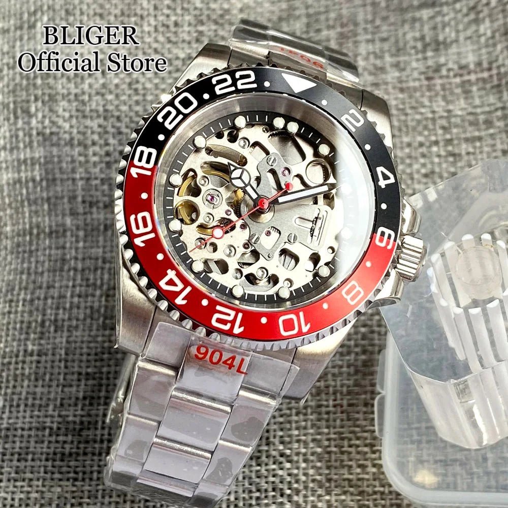 Tandorio 40mm NH70A Automatic Dive Watch 200M Waterproof Skeleton Dial Steel Glass Back - Tandorio Watches