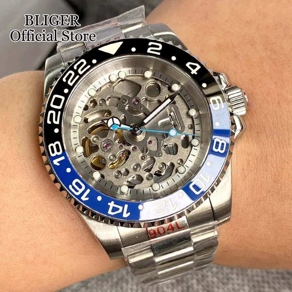 Tandorio 40mm NH70A Automatic Dive Watch 200M Waterproof Skeleton Dial Steel Glass Back - Tandorio Watches