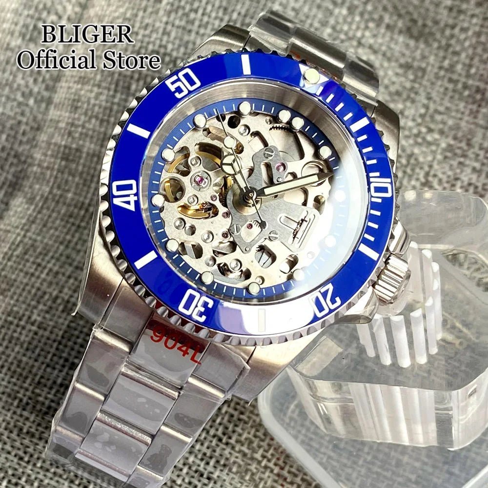 Tandorio 40mm NH70A Automatic Dive Watch 200M Waterproof Skeleton Dial Steel Glass Back - Tandorio Watches