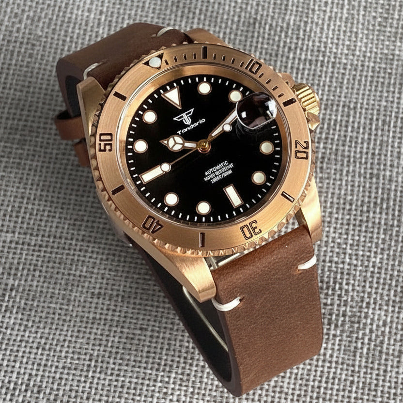 Tandorio 40mm Real Bronze Diver Sunburst Green NH35 Movt 20bar Sapphire - Tandorio Watches