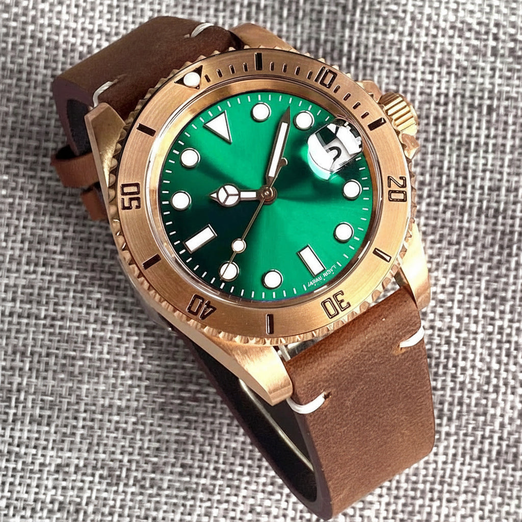 Tandorio 40mm Real Bronze Diver Sunburst Green NH35 Movt 20bar Sapphire - Tandorio Watches