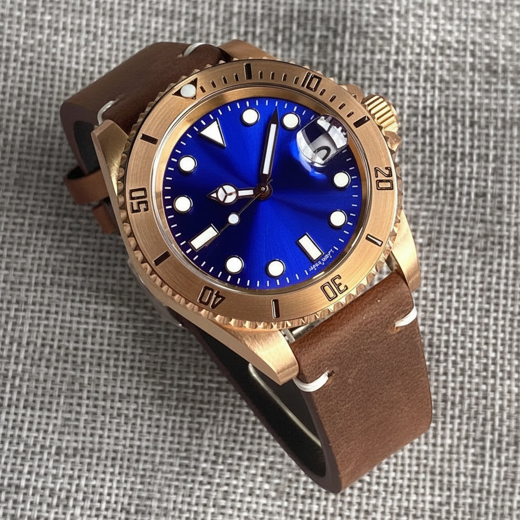 Tandorio 40mm Real Bronze Diver Sunburst Green NH35 Movt 20bar Sapphire - Tandorio Watches