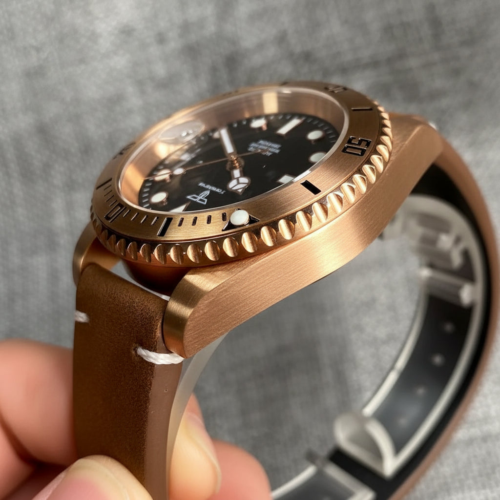 Tandorio 40mm Real Bronze Diver Sunburst Green NH35 Movt 20bar Sapphire - Tandorio Watches