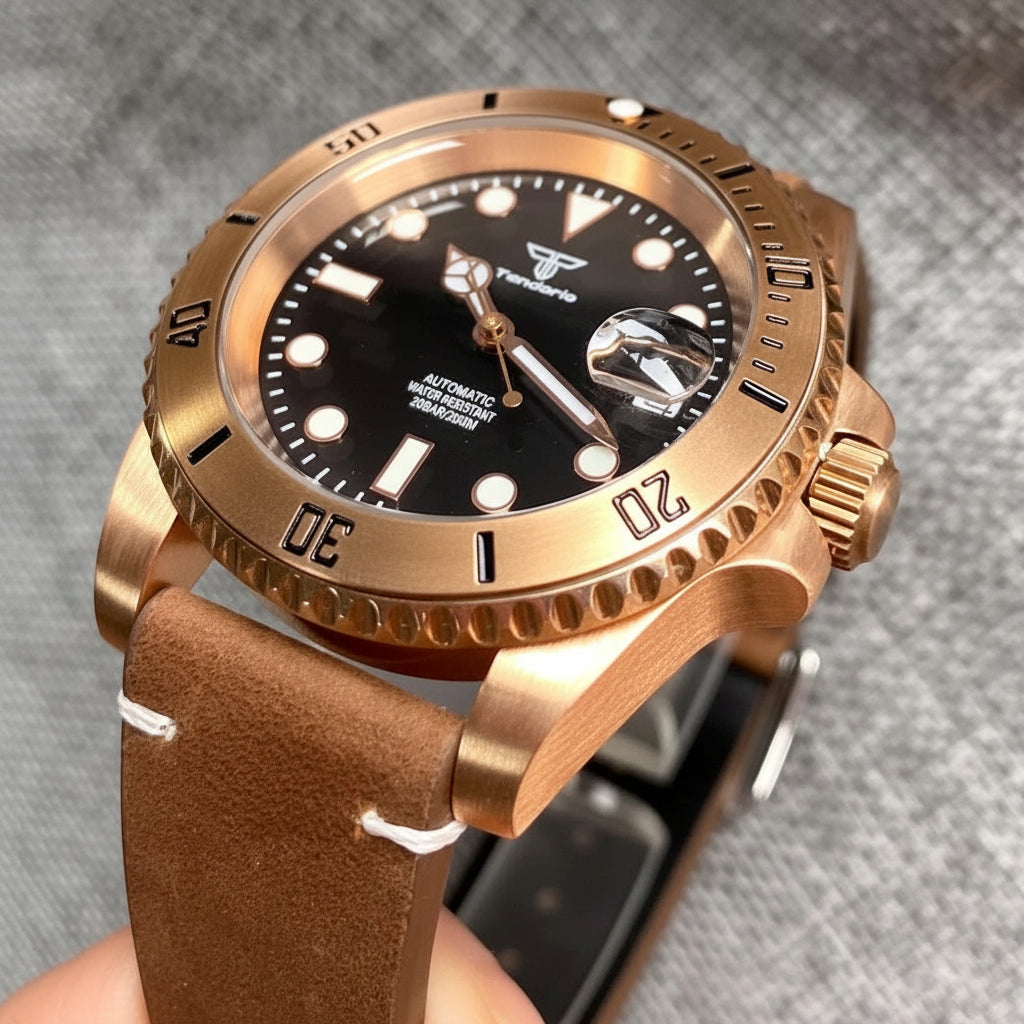 Tandorio 40mm Real Bronze Diver Sunburst Green NH35 Movt 20bar Sapphire - Tandorio Watches