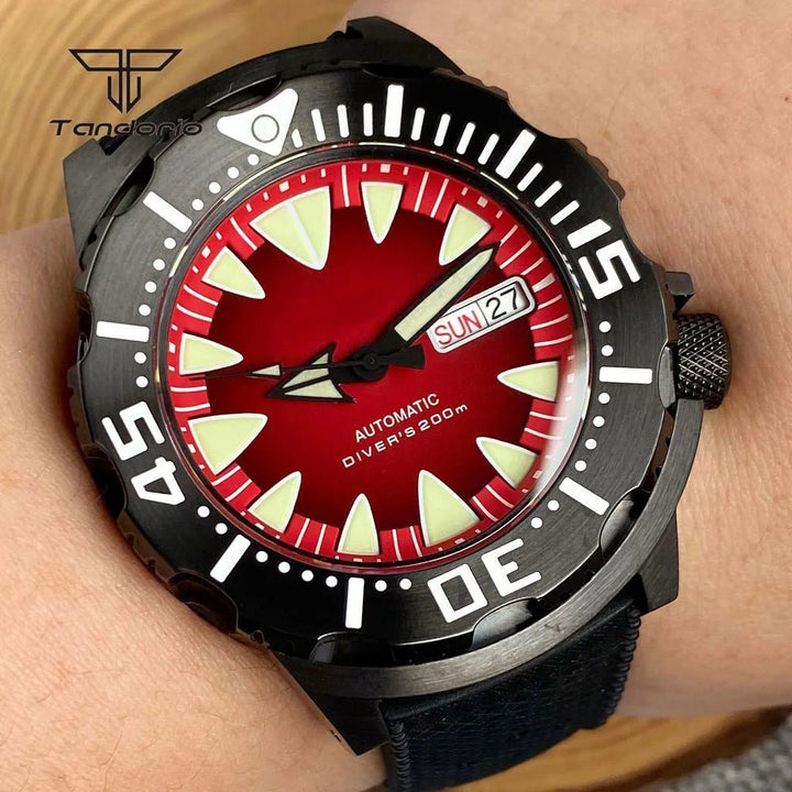 Tandorio 42mm NH36 Monster 20Bar Diver Black PVD Automatic Sapphire TD045 - Tandorio Watches