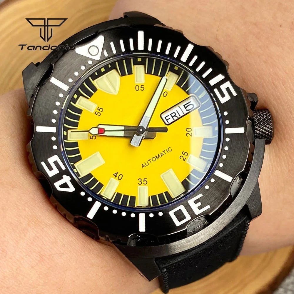 Tandorio 42mm NH36 Monster 20Bar Diver Black PVD Automatic Sapphire TD045 - Tandorio Watches