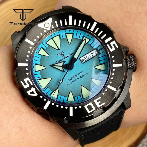 Tandorio 42mm NH36 Monster 20Bar Diver Black PVD Automatic Sapphire TD045 - Tandorio Watches