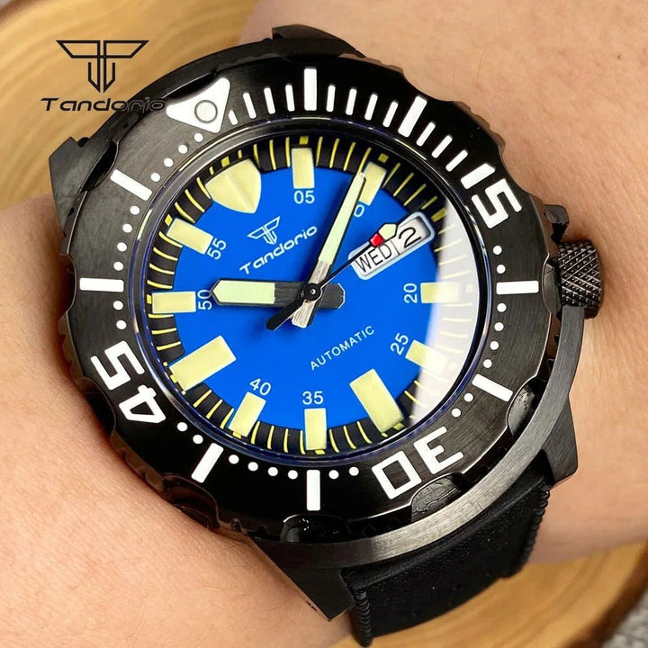 Tandorio 42mm NH36 Monster 20Bar Diver Black PVD Automatic Sapphire TD045 - Tandorio Watches