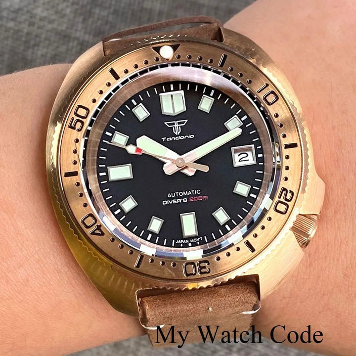 Tandorio 44mm Real Bronze Turtle Dive NH35 pt5000 Movement Sunburst 20bar Sapphire - Tandorio Watches