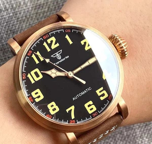 Tandorio 47mm NH35 pilot Watch CUSN8 Solid Bronze or 316L Steel Case 10ATM Sapphire TD025 - Tandorio Watches