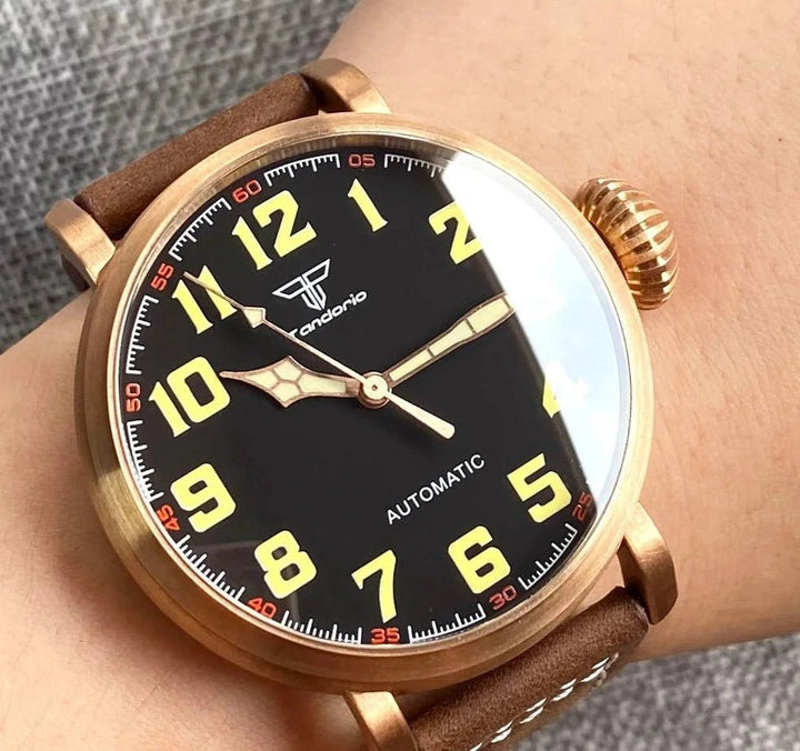Tandorio 47mm NH35 pilot Watch CUSN8 Solid Bronze or 316L Steel Case 10ATM Sapphire TD025 - Tandorio Watches