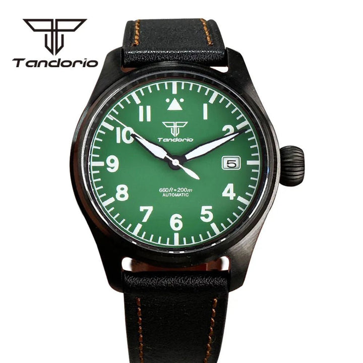 Tandorio Black PVD coating Aviator 39mm 20Bar NH35A automatic watch - Tandorio Watches