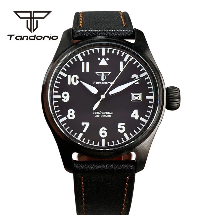 Tandorio Black PVD coating Aviator 39mm 20Bar NH35A automatic watch - Tandorio Watches