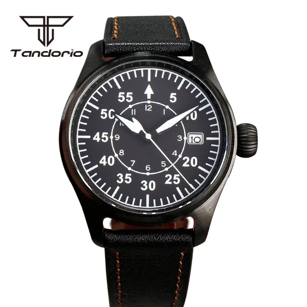 Tandorio Black PVD coating Aviator 39mm 20Bar NH35A automatic watch - Tandorio Watches