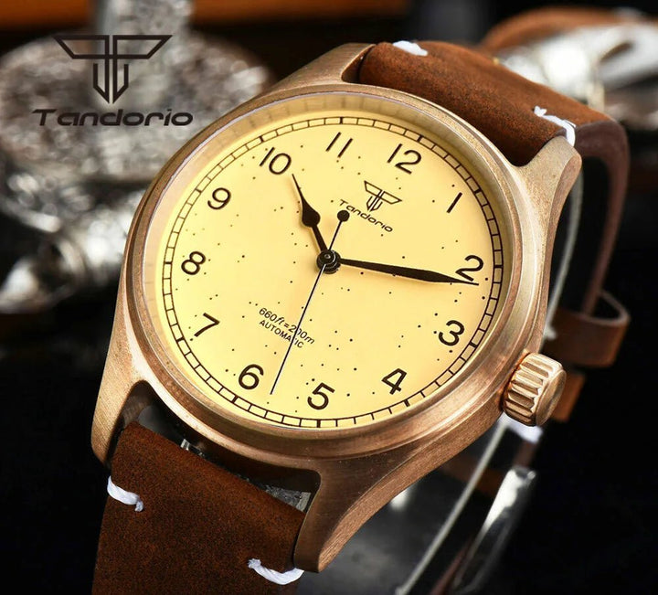Tandorio Cusn8 Real Bronze 39mm Dress 20bar Pilot Automatic Men Watch NH35A PT5000 AR Sapphire - Tandorio Watches