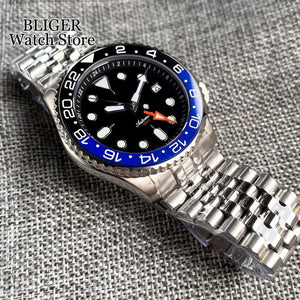 Tandorio Dive 41mm Black NH34 GMT Steel Mechanical Watch Men NH34A 24 Hours Chapter Ring 120click Bezel Sapphire Glass 3.8 Crown - Tandorio Watches