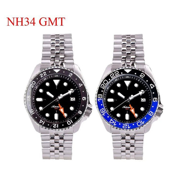 Tandorio Dive 41mm Black NH34 GMT Steel Mechanical Watch Men NH34A 24 Hours Chapter Ring 120click Bezel Sapphire Glass 3.8 Crown - Tandorio Watches