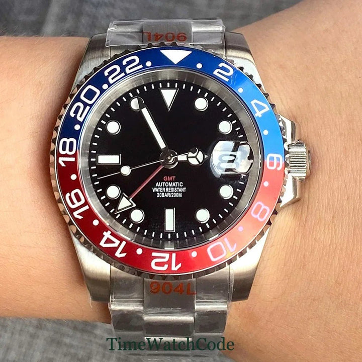 Tandorio NH34 Movement 40mm GMT Function glass back Sapphire Crystal 20bar - Tandorio Watches
