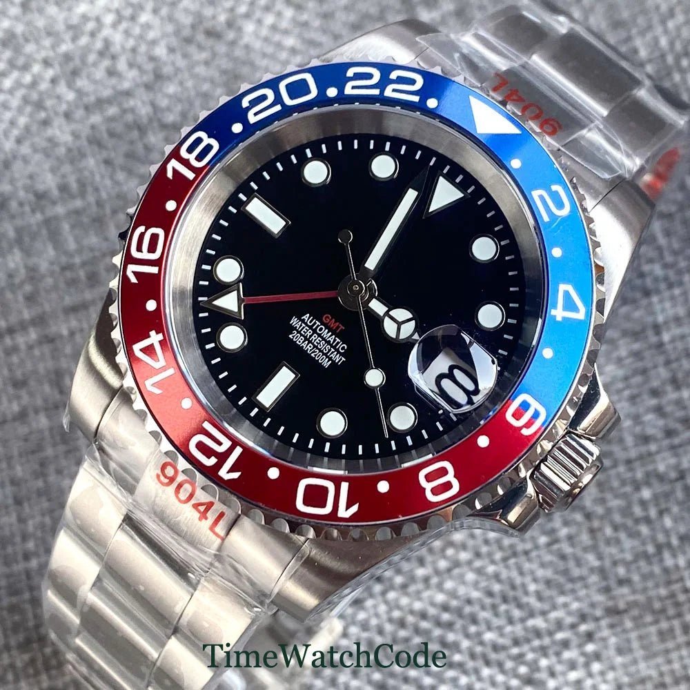 Tandorio NH34 Movement 40mm GMT Function glass back Sapphire Crystal 20bar - Tandorio Watches